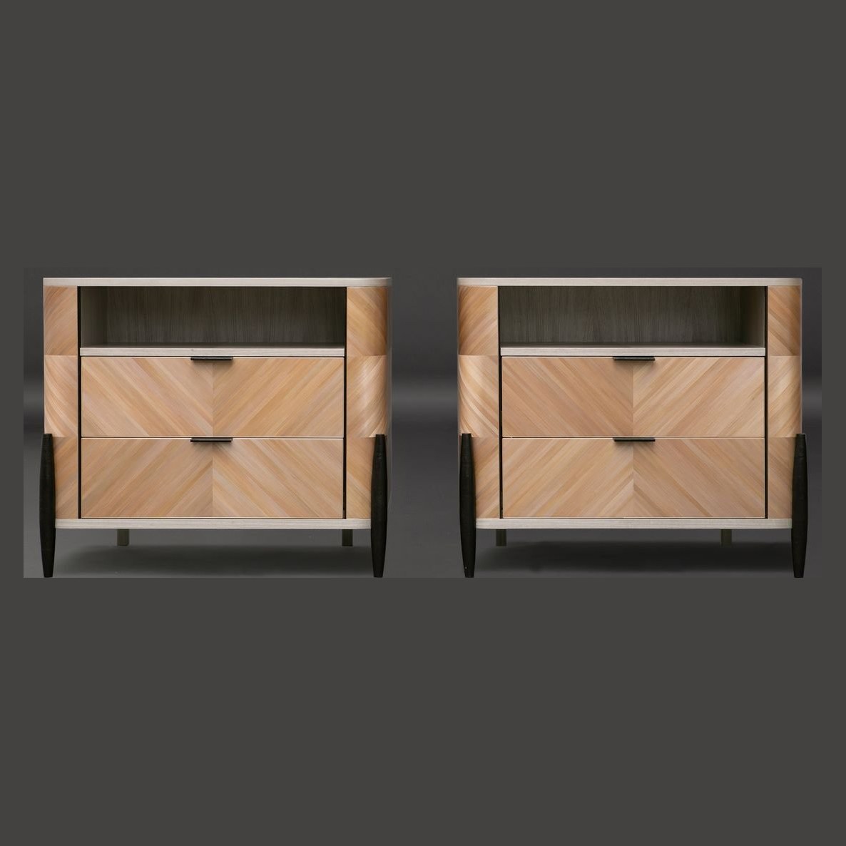 Straw marquetry bedside cabinets