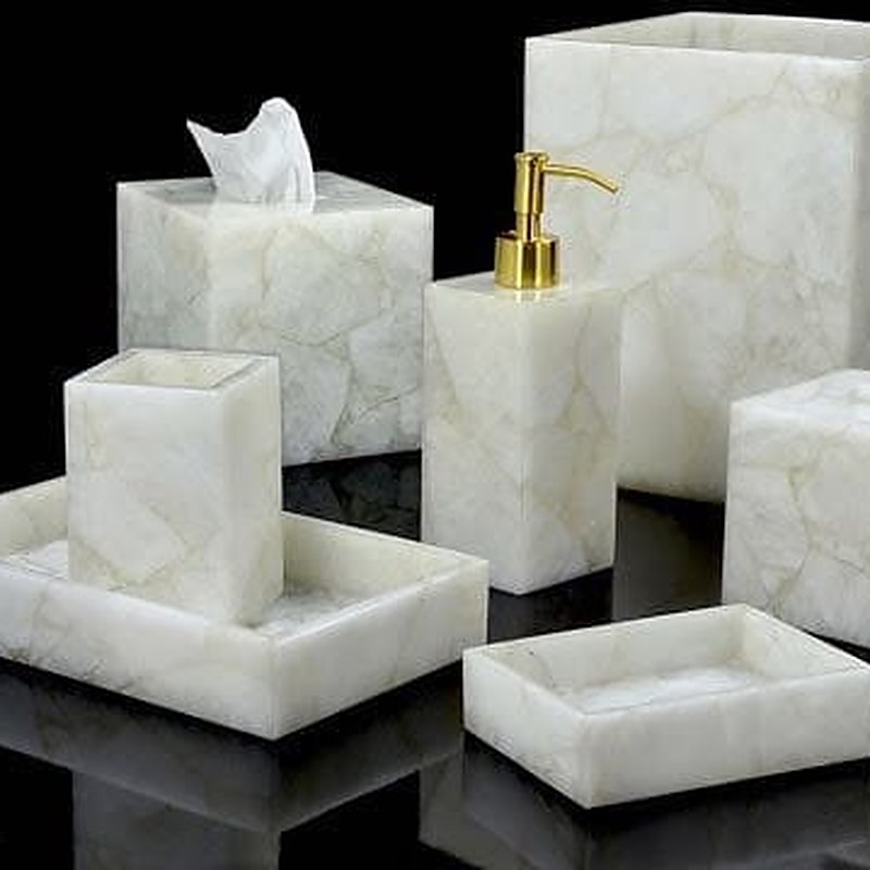 White quartz bath accessory set