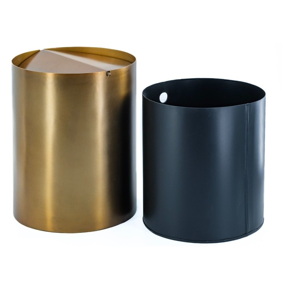 Brass swing-lid bin with black liner