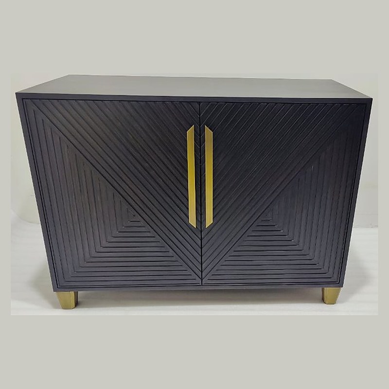 Navy chevron cabinet with brass handles