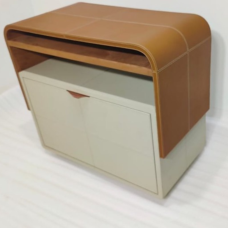 Leather wrapped bedside table