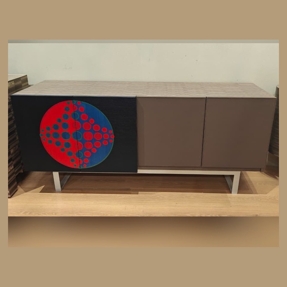 Sideboard with red and blue dot panel