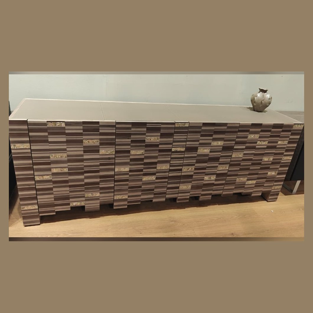 Striped veneer sideboard with shell inlay