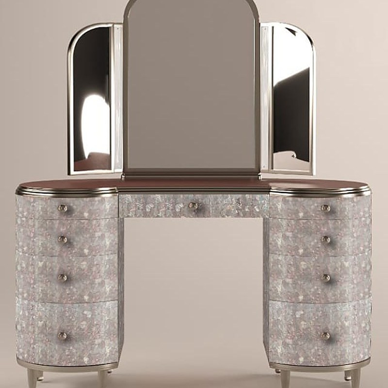 Mother of pearl dressing table with triple mirror