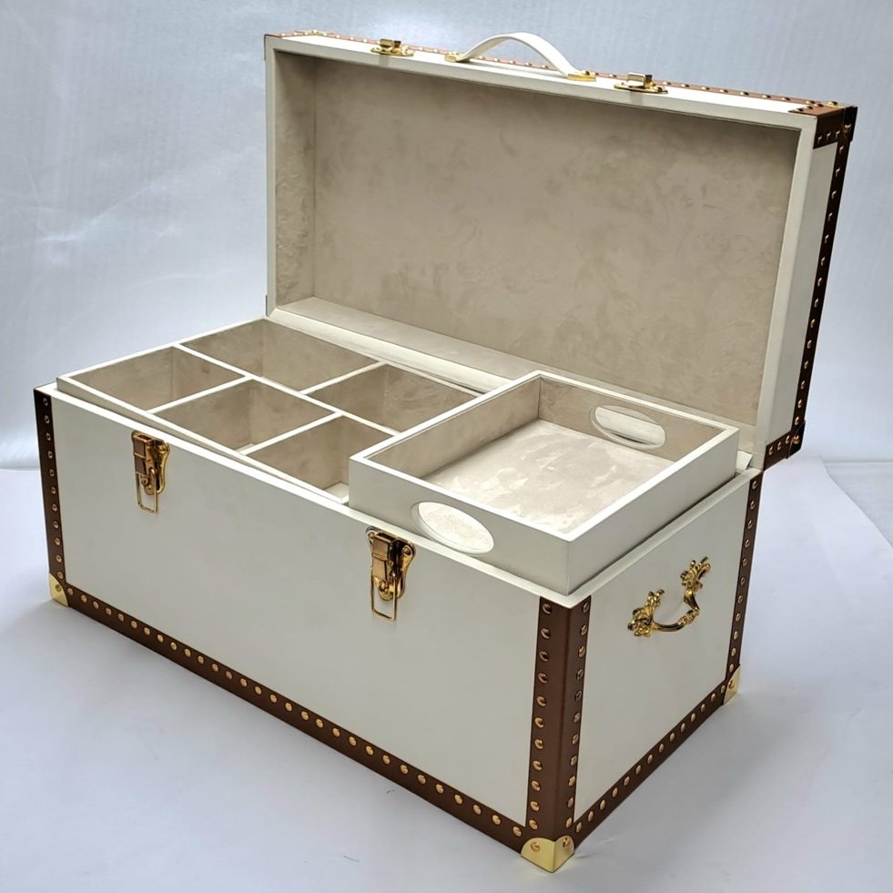 Leather trunk with fitted trays