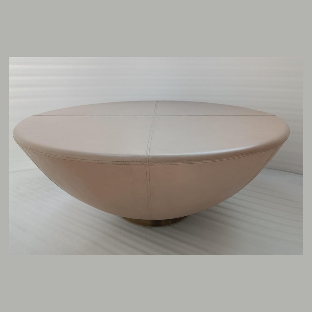 Leather wrapped round coffee table