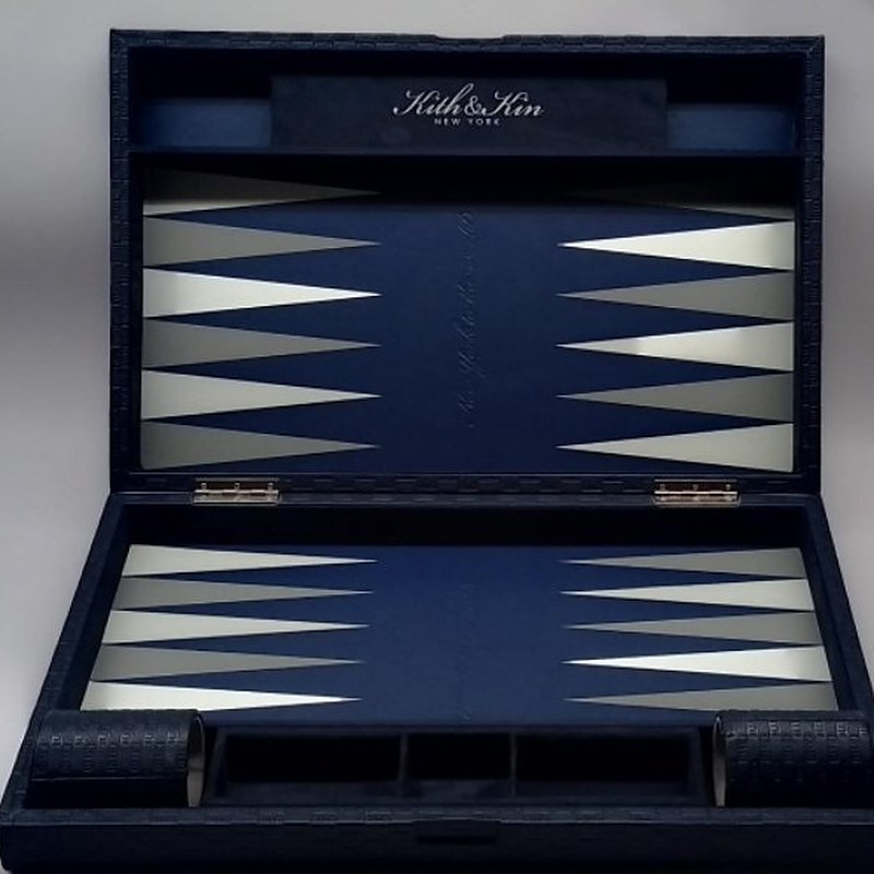 Navy leather backgammon case