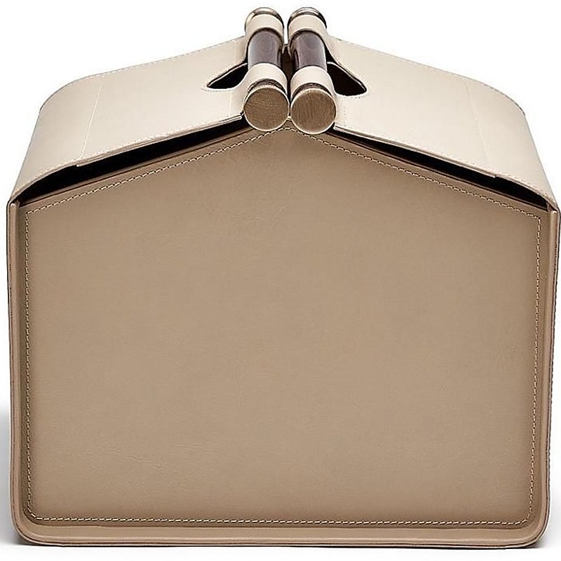 Leather caddy with wooden handles