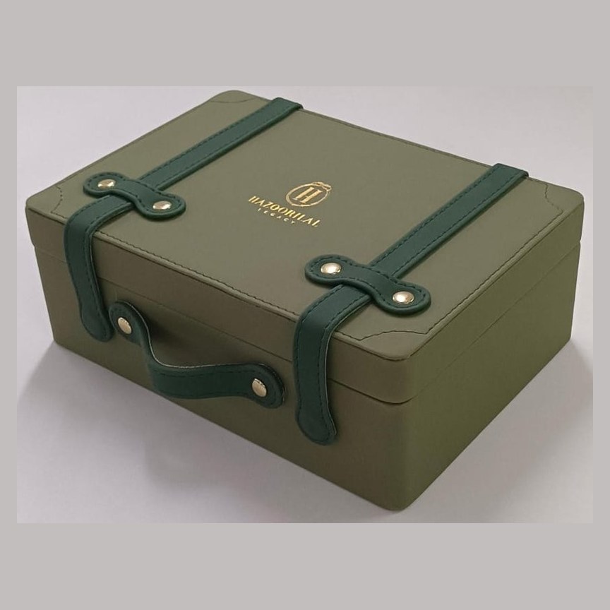 Sage leather case with strap handle