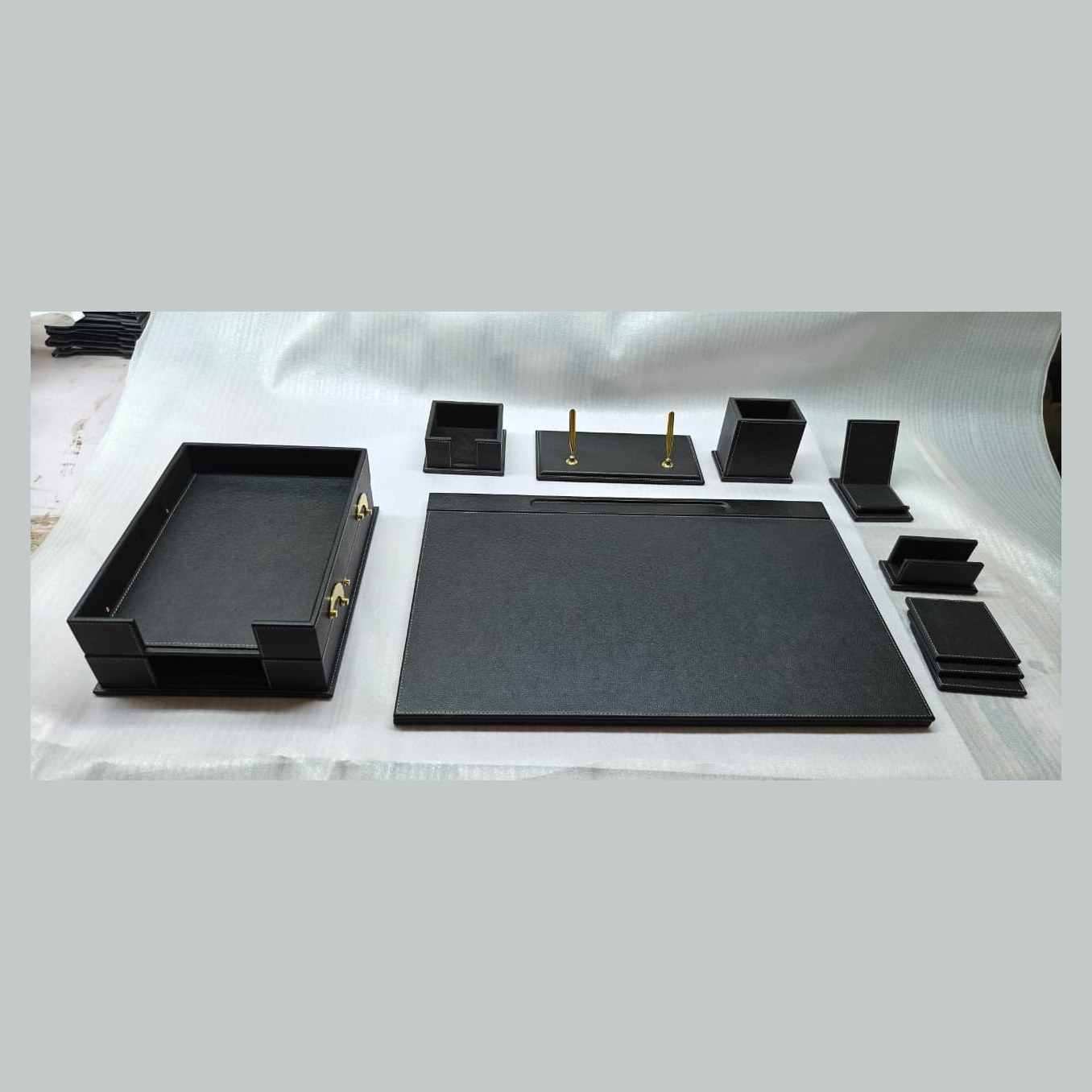 Black leather desk set