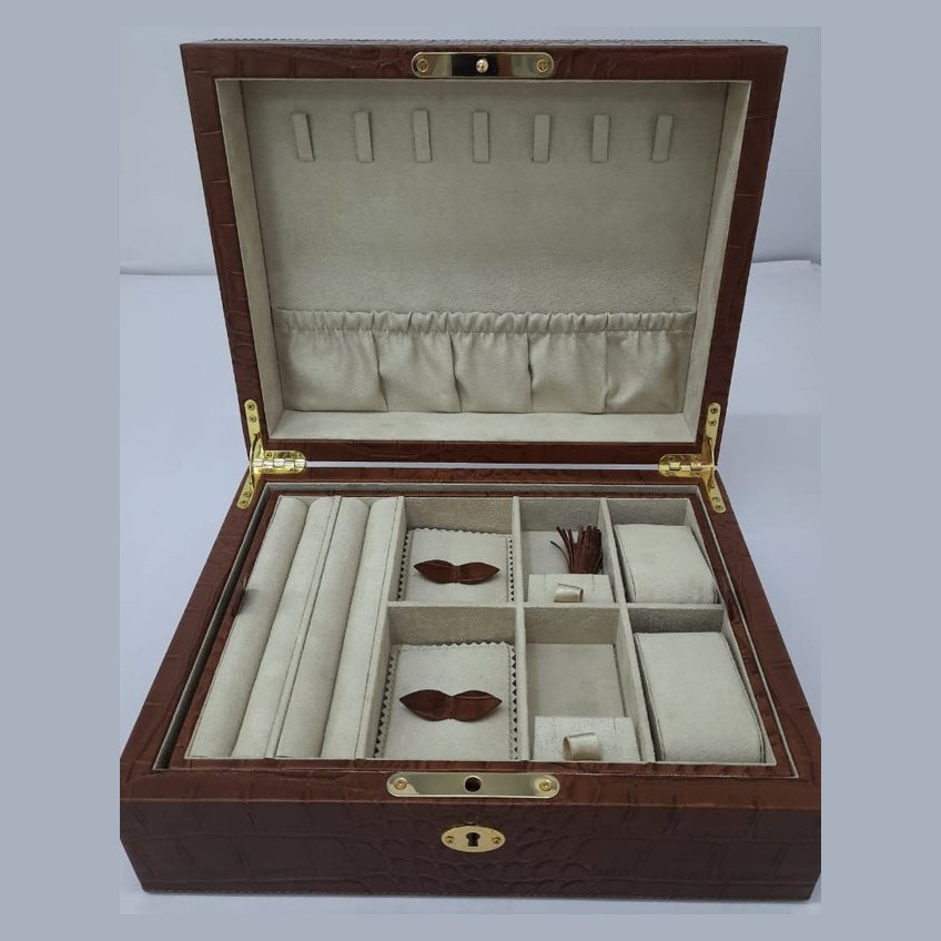Croc leather jewellery box with trays