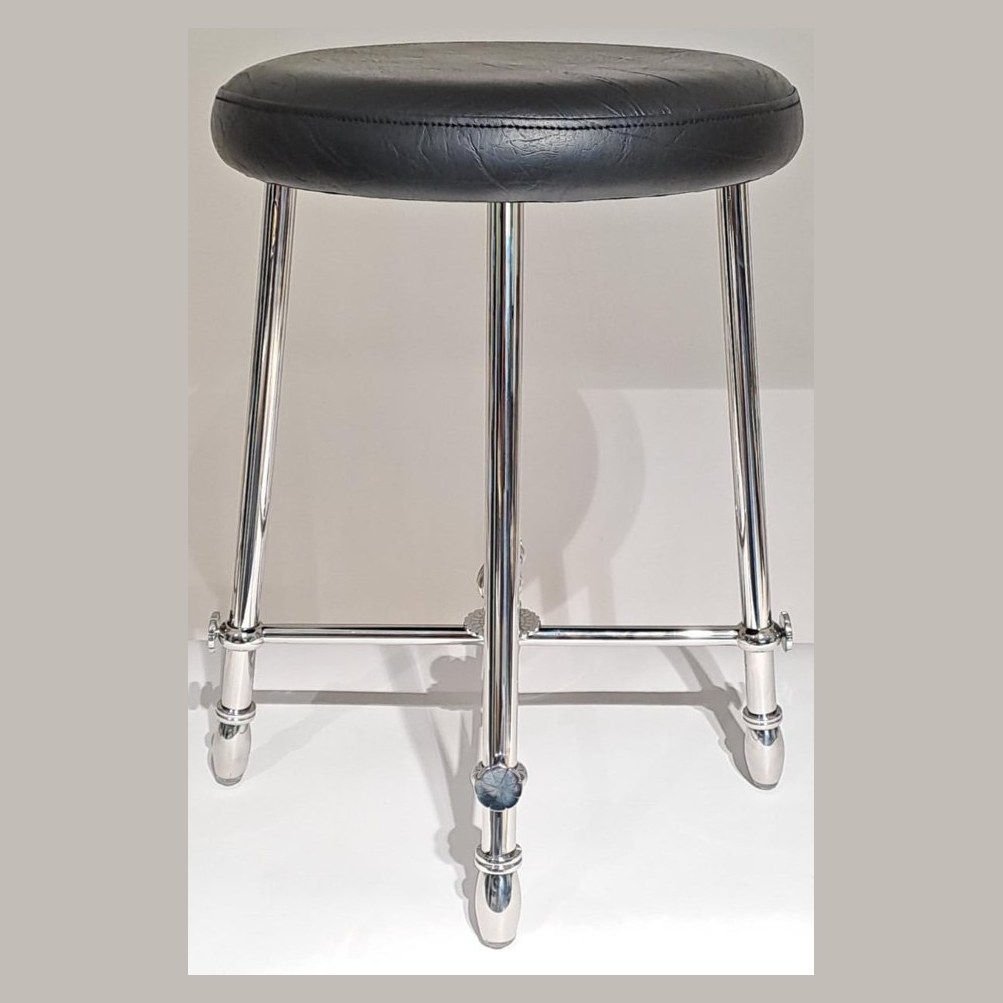 Black leather stool with chrome legs