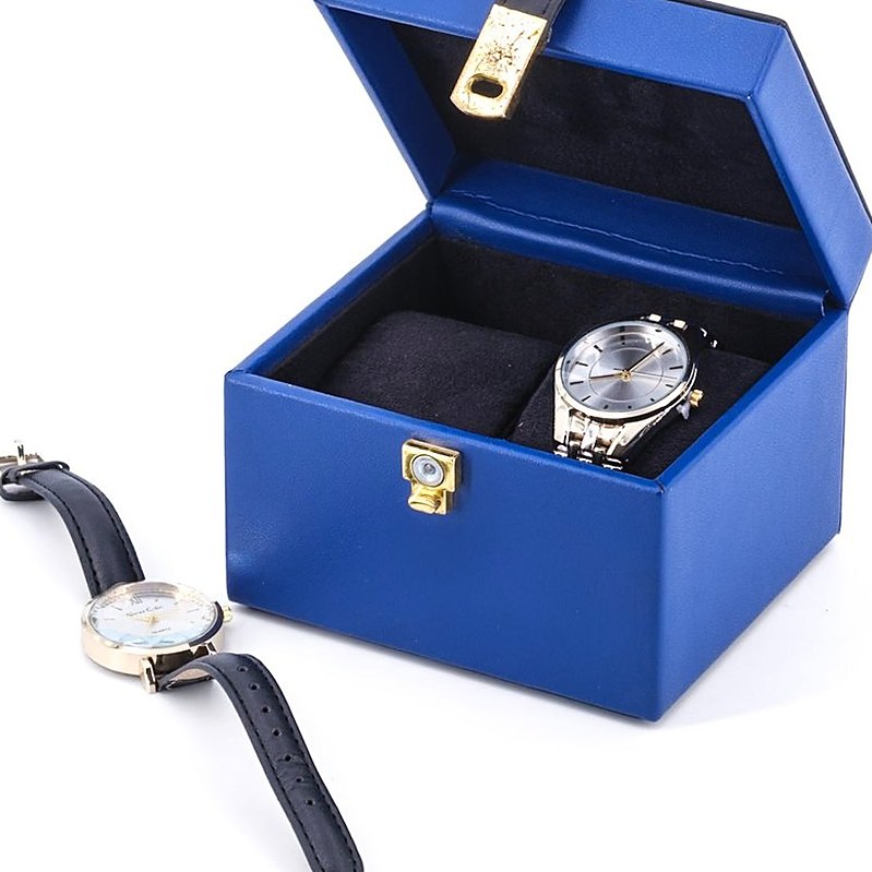 Blue leather two-watch box