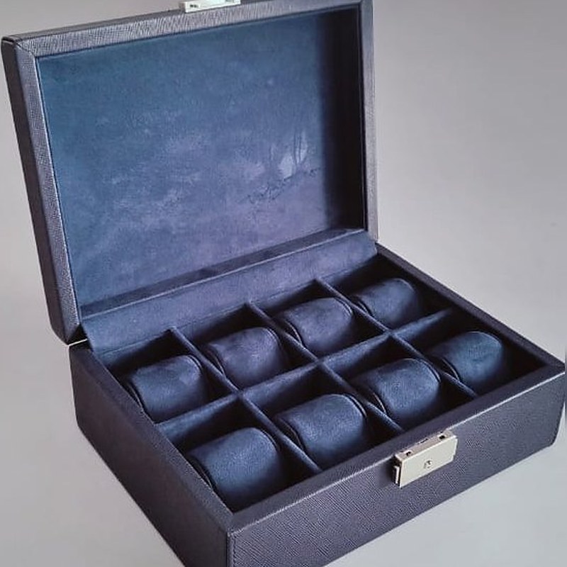 Navy leather eight-watch box