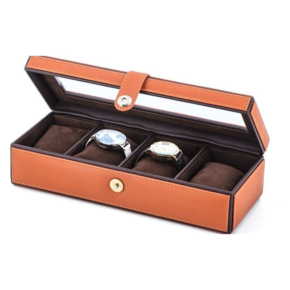 Tan leather four-watch box