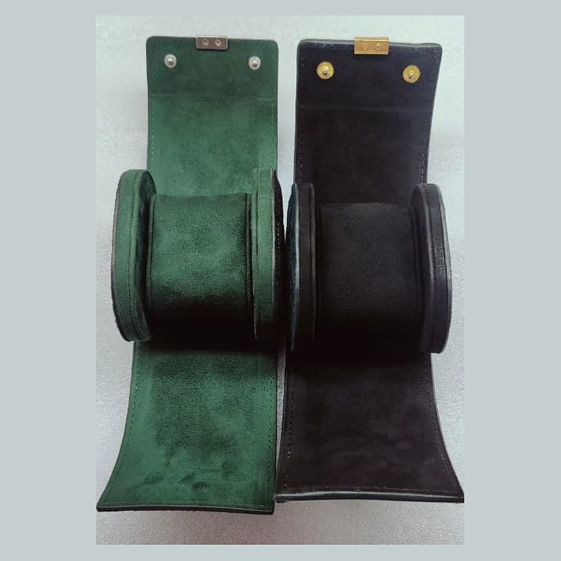 Suede-lined leather watch rolls