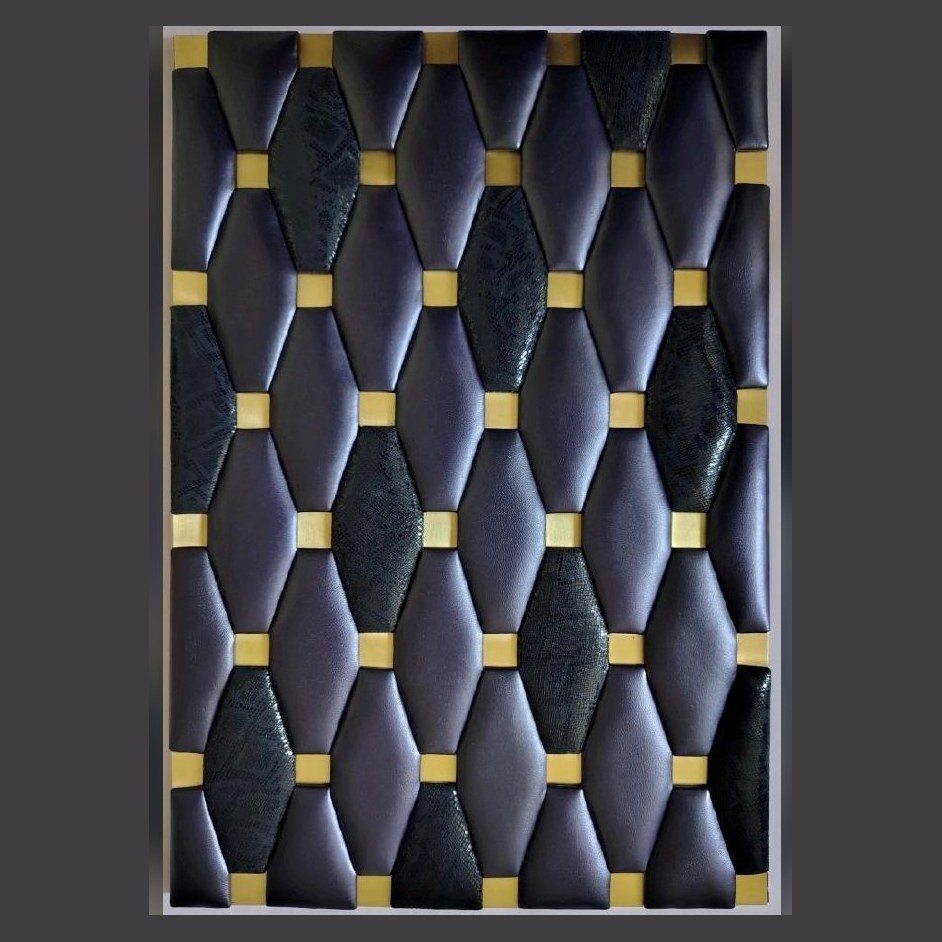 Black quilted leather panel with brass squares (ADL 001)