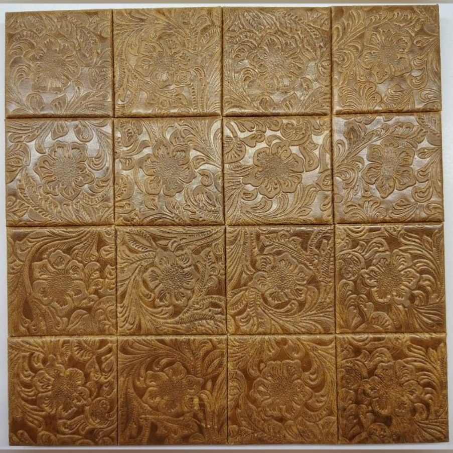 Embossed floral tan leather tiles (ADL 003)