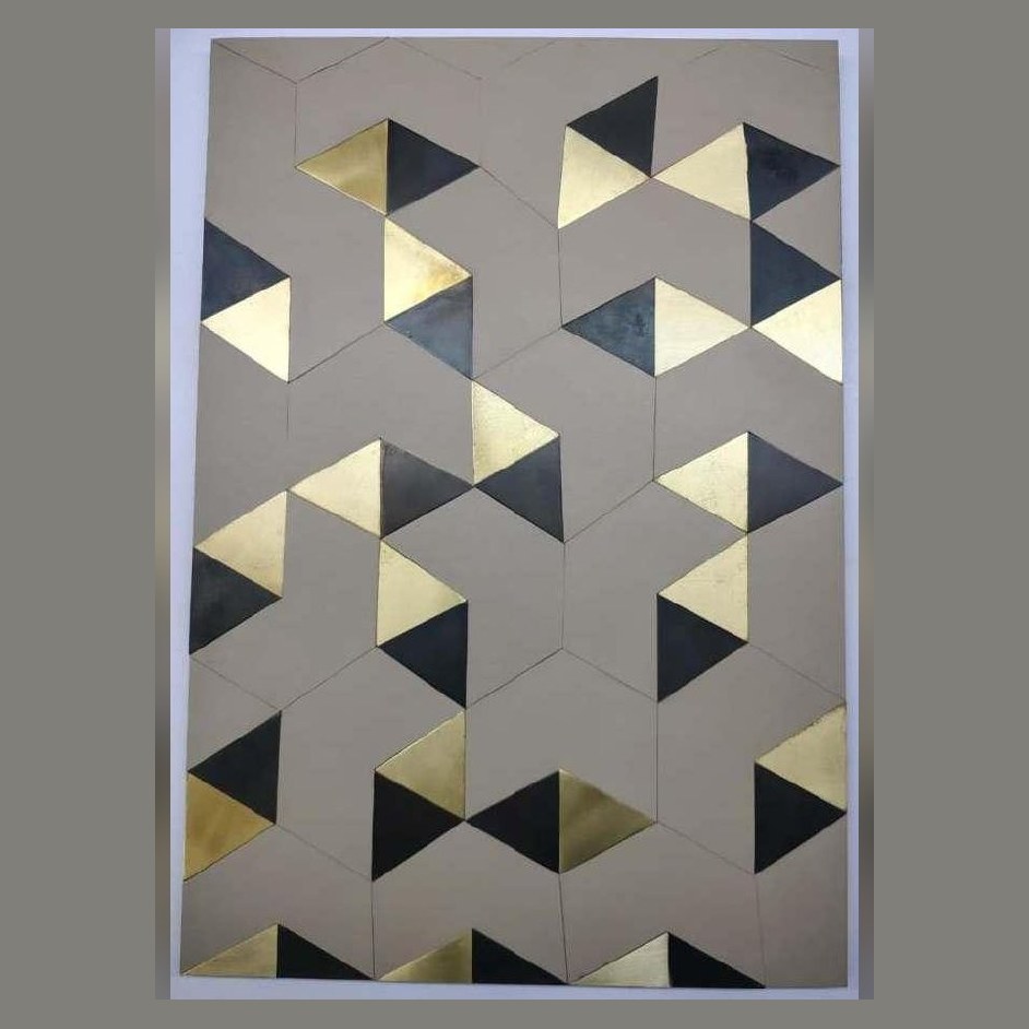 Taupe leather panel with brass and black triangles (ADL 013)