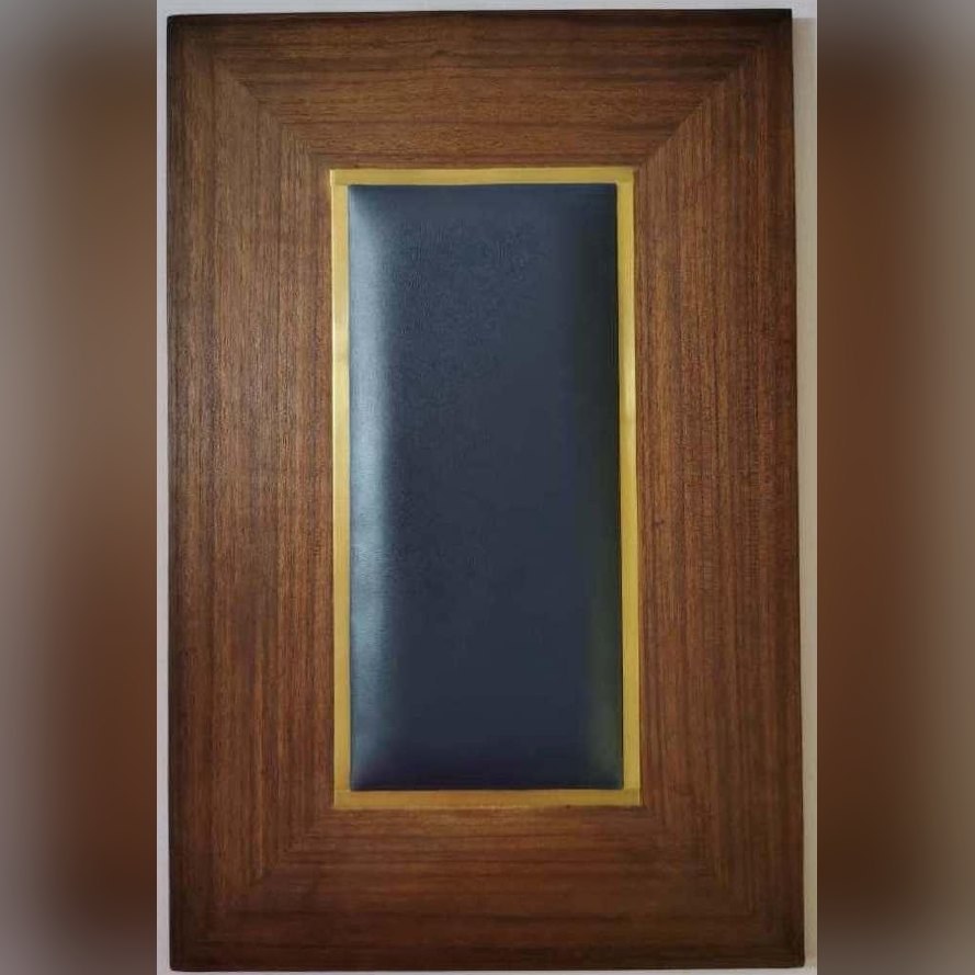 Navy leather panel in wood frame (ADL 017)