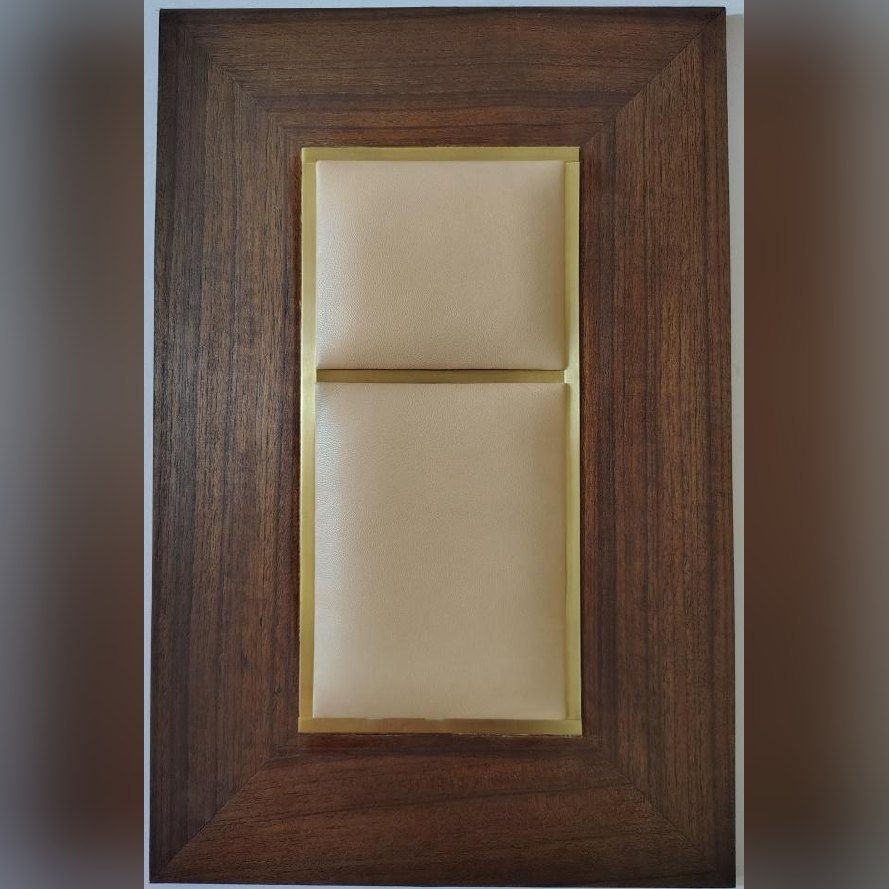 Beige leather panel in wood frame (ADL 018)