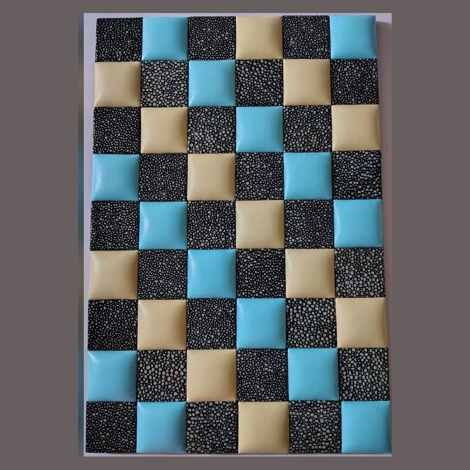 Turquoise, black and beige checker leather panel (ADL 024)
