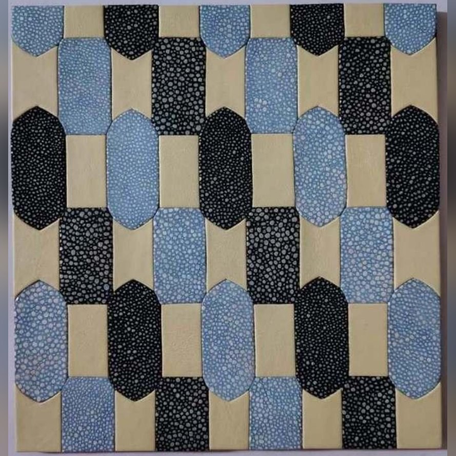 Blue, black and beige textured tile leather panel (ADL 032)