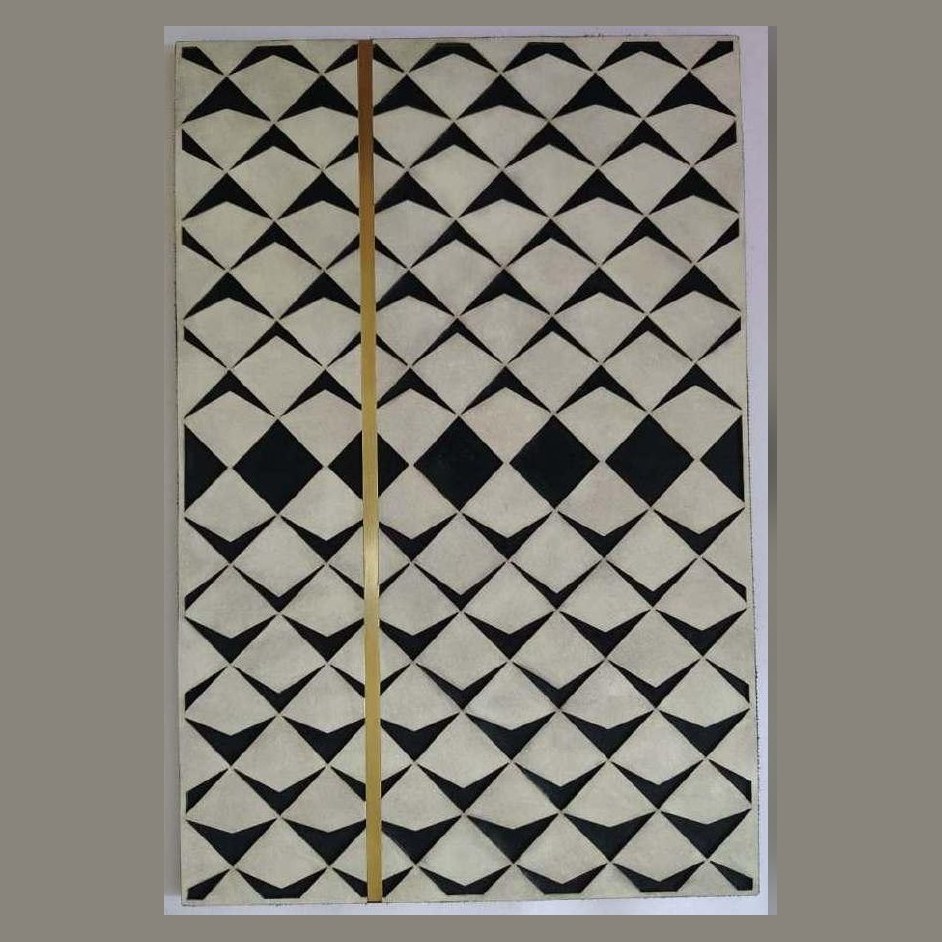 Black and ivory triangle leather panel with brass strip (ADL 036)