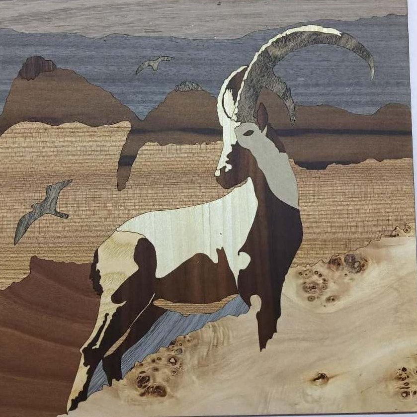 Mountain ibex marquetry picture