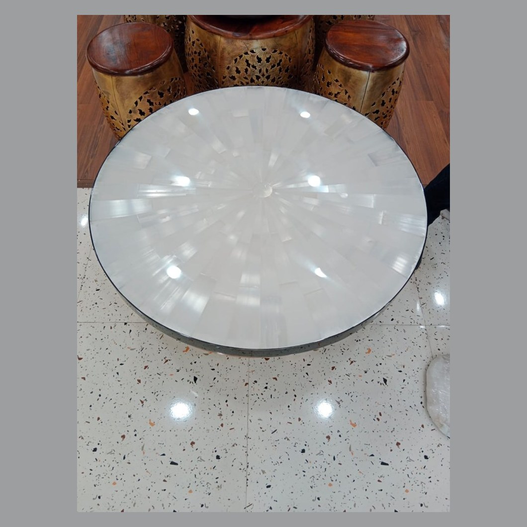 Selenite inlay round coffee table