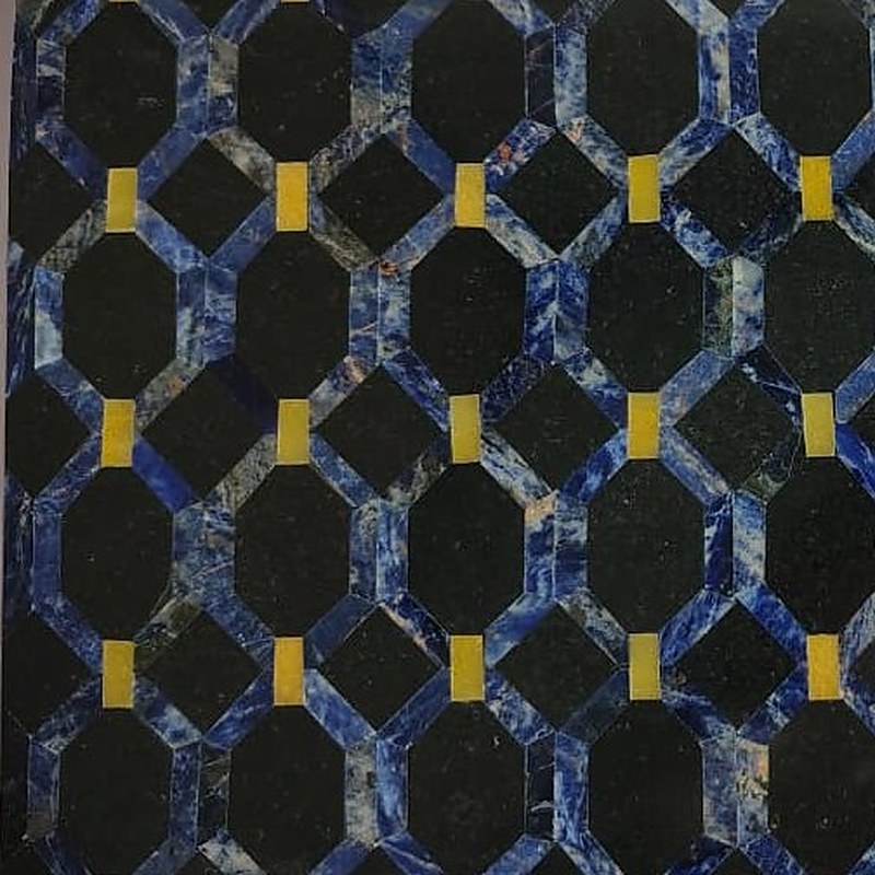 Lapis and black stone octagon inlay with brass