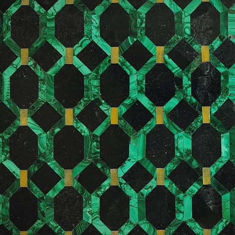 Malachite and black stone octagon inlay with brass