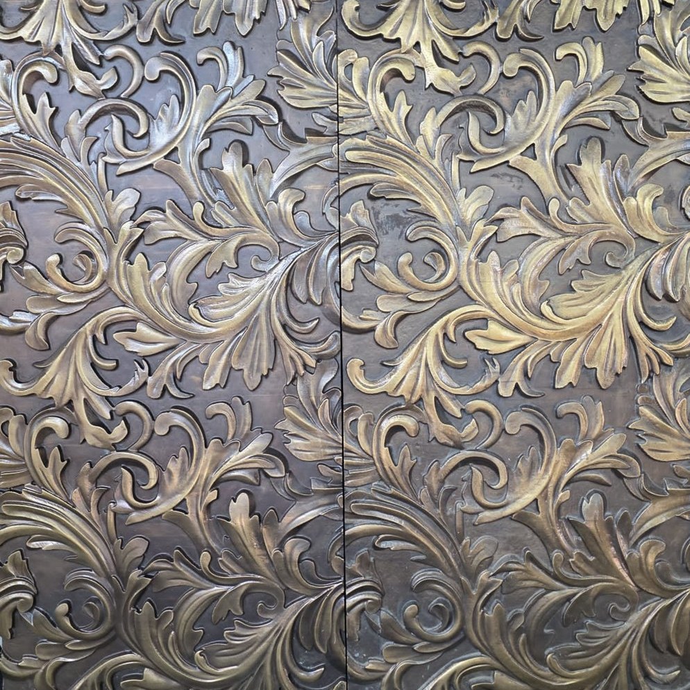 Baroque scroll metal relief panel