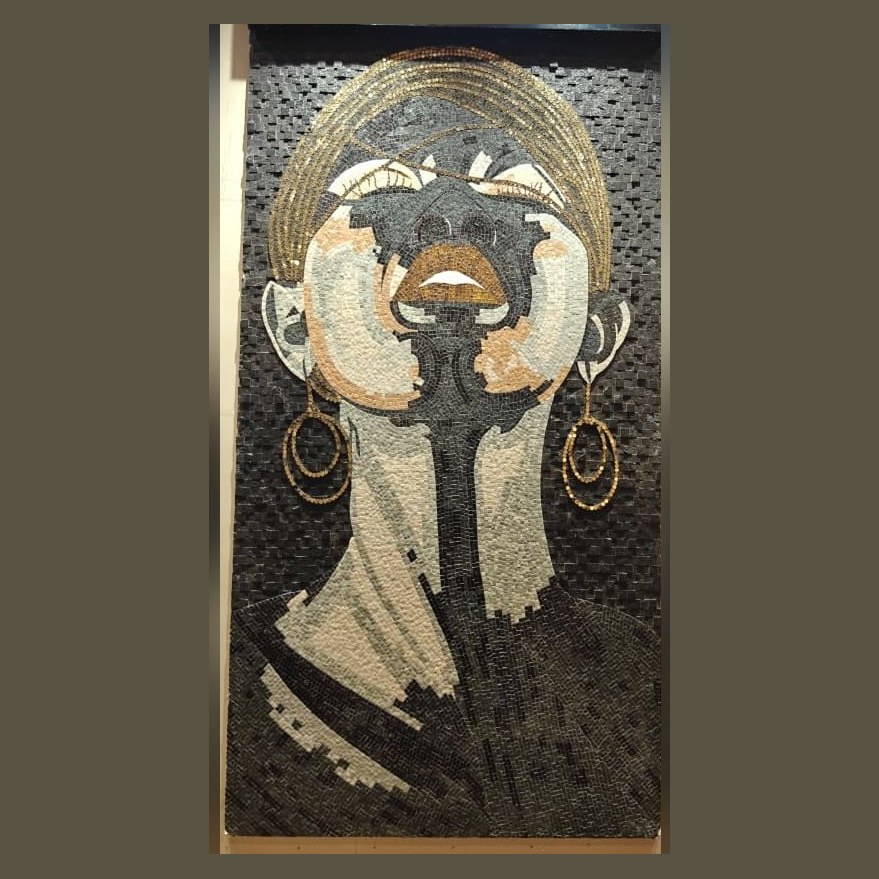 Stone mosaic portrait wall panel