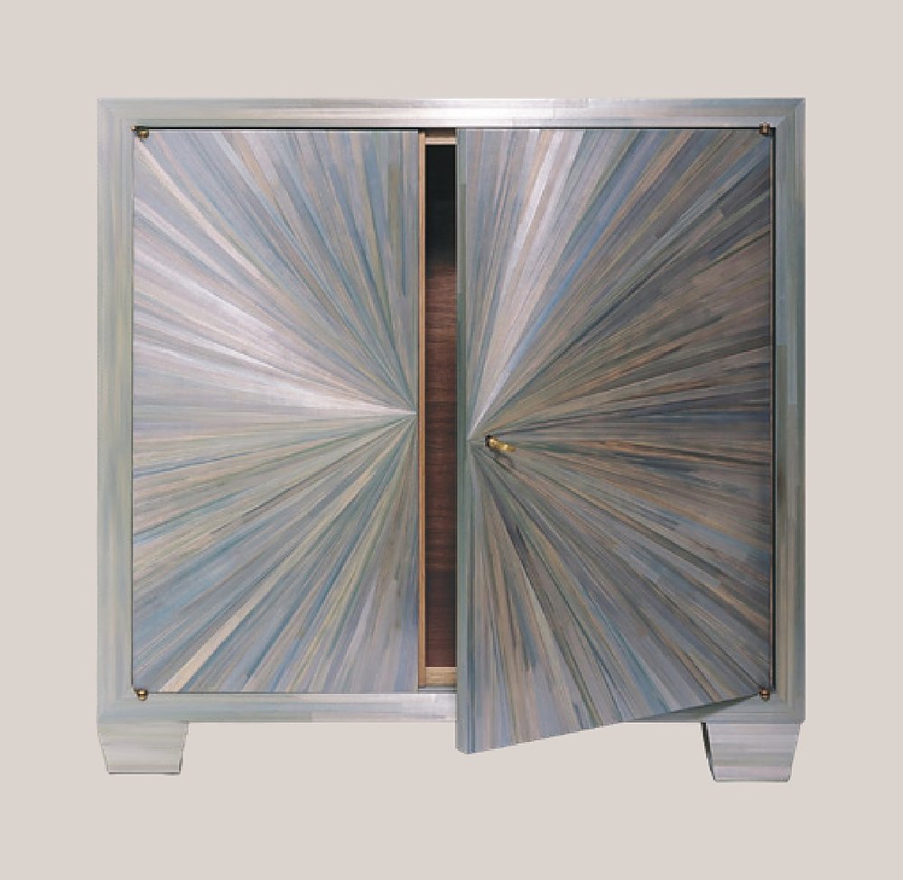 Silver sunburst straw cabinet