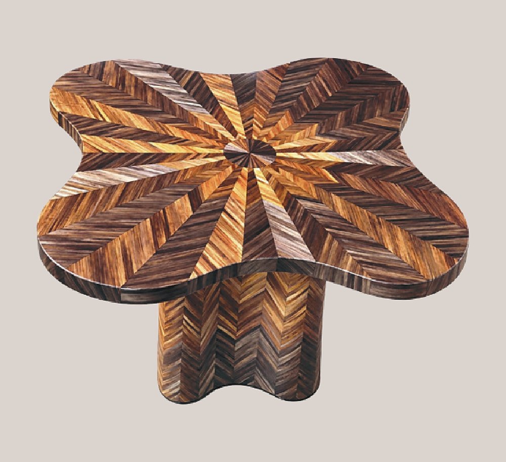 Clover-shaped straw coffee table