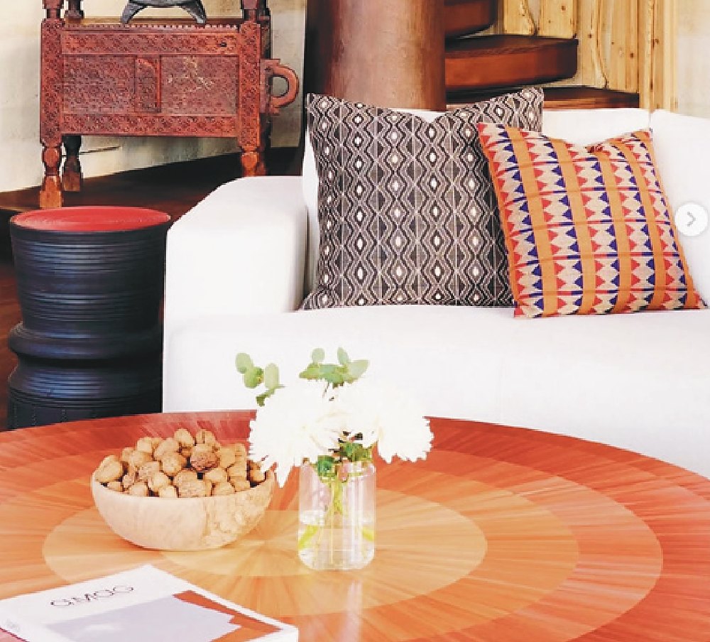 Orange straw coffee table