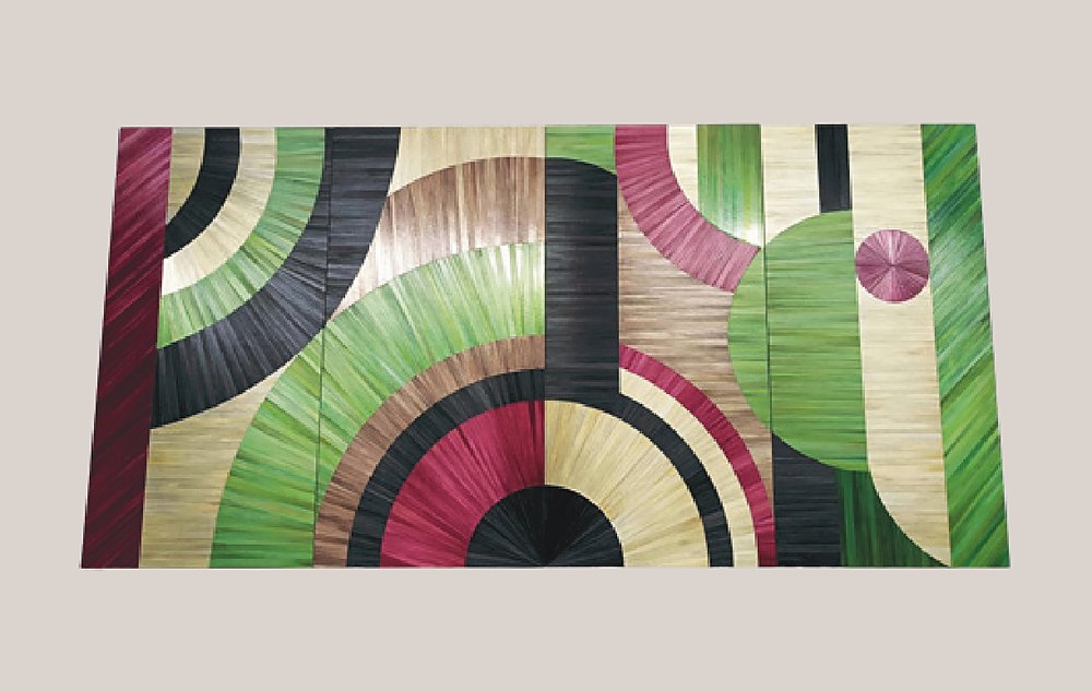 Geometric pink and green straw panel