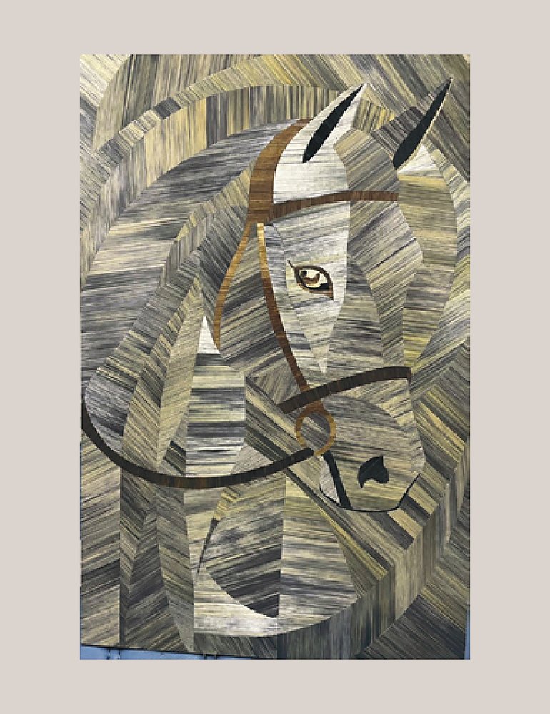 Horse head straw marquetry panel