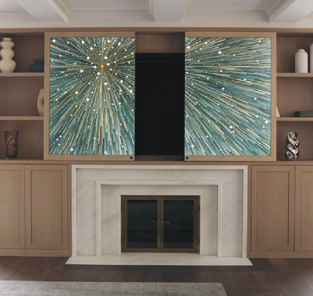 Teal starburst straw panels