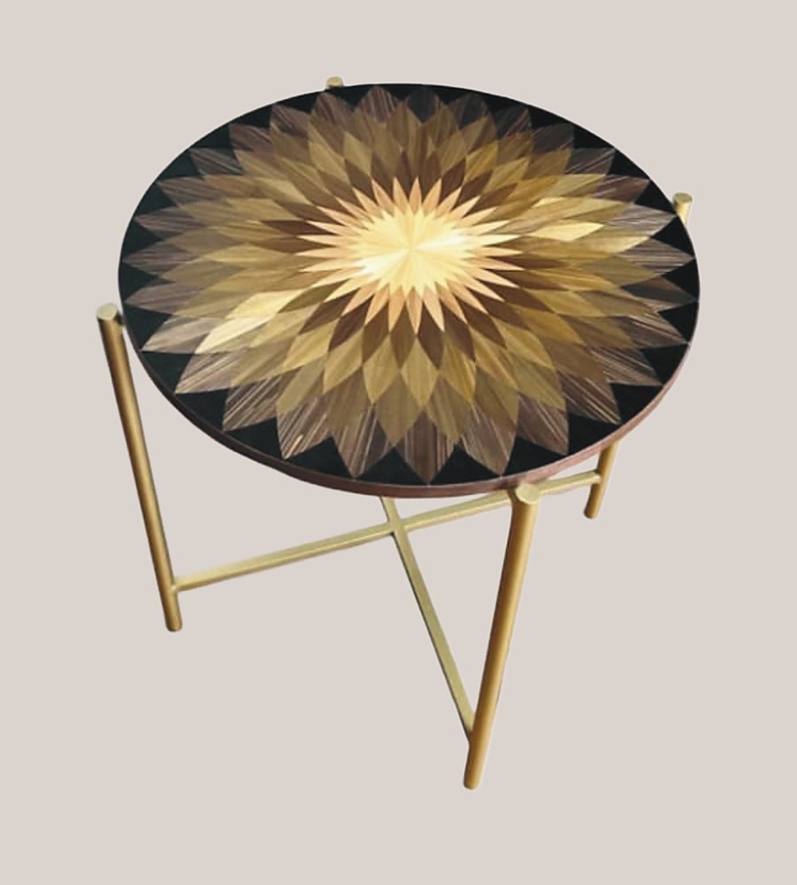 Gold sunburst straw side table