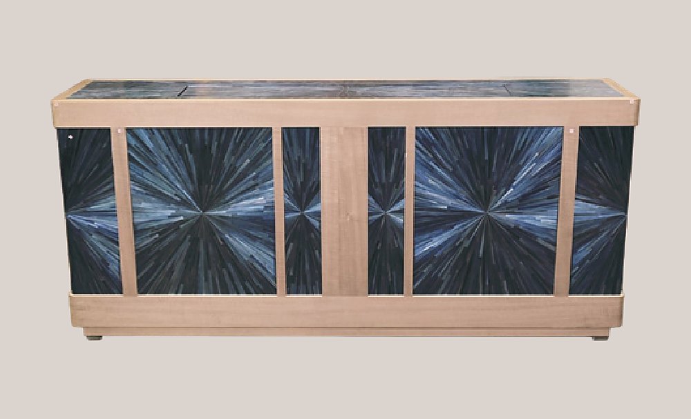 Blue sunburst straw sideboard