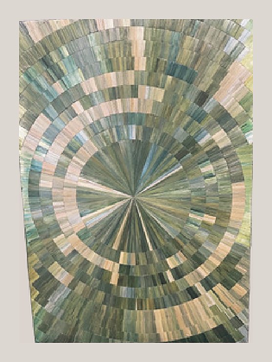 Grey-green mosaic circle straw panel