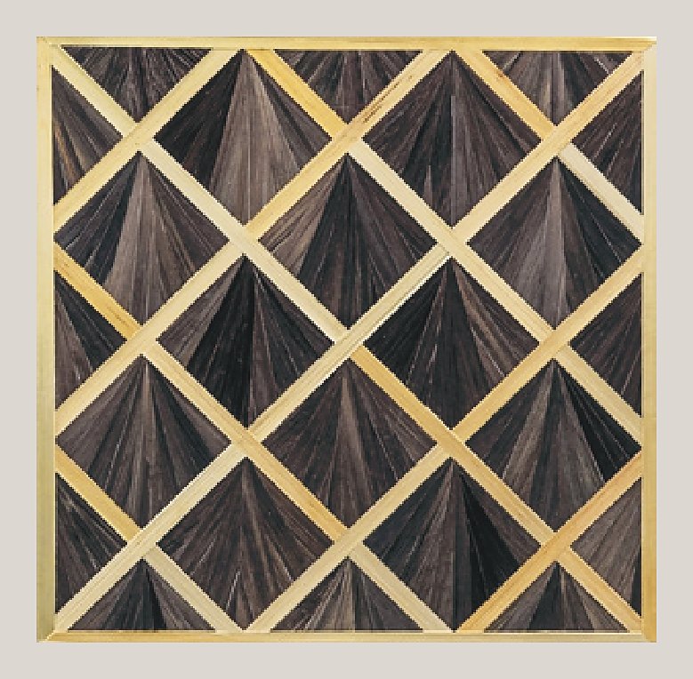 Dark lattice straw panel with brass trellis