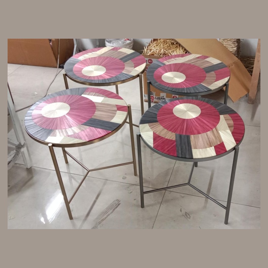 Coloured straw side tables