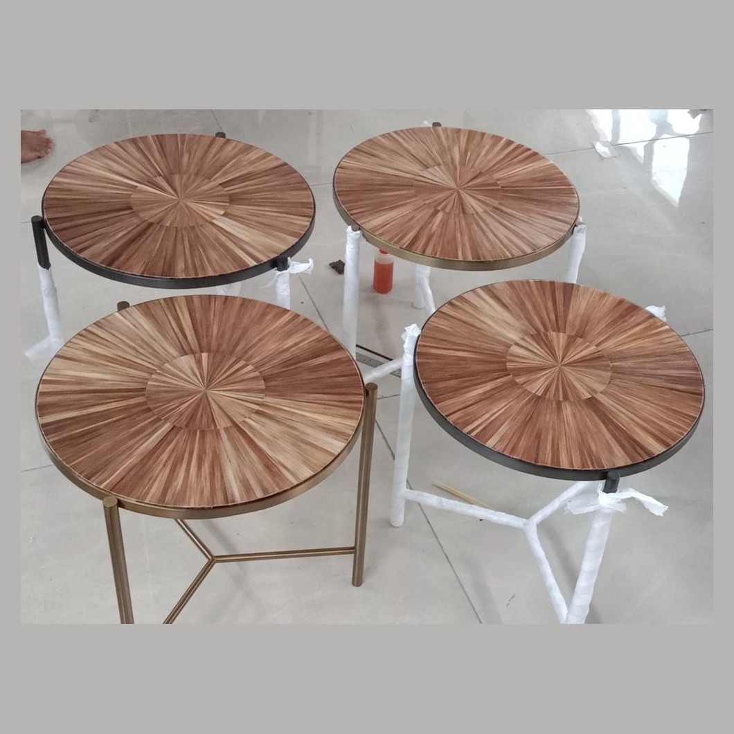 Straw marquetry side tables
