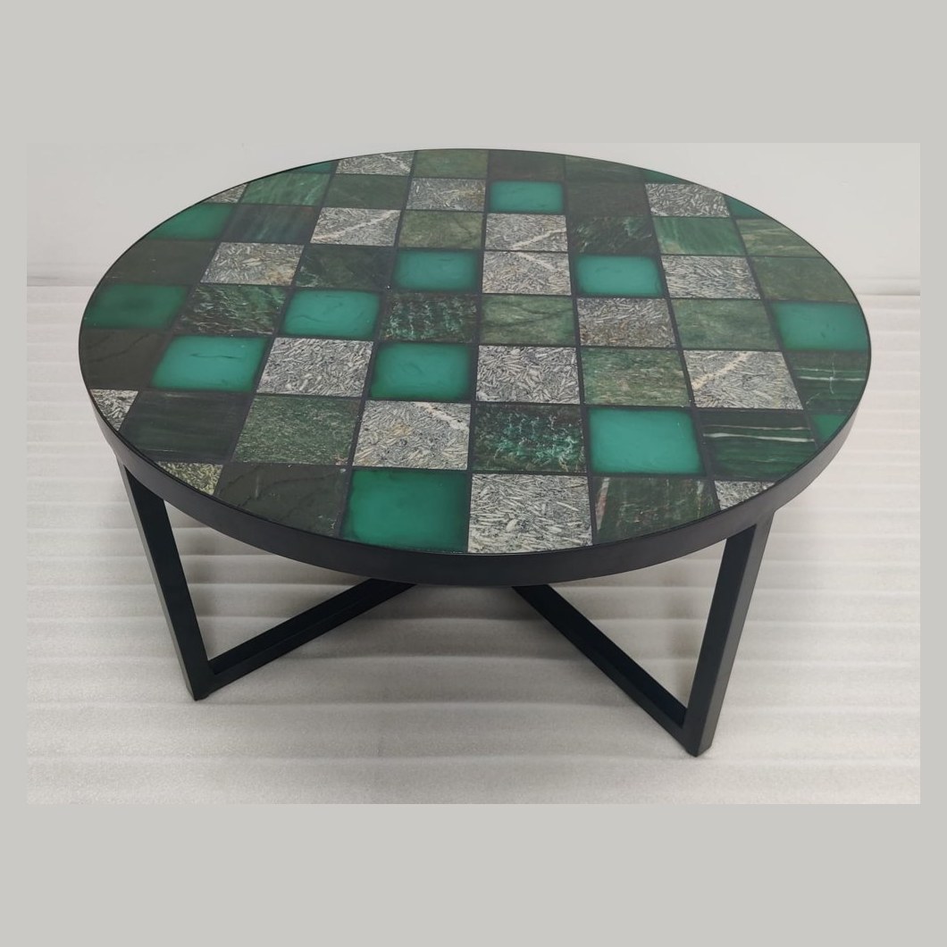Round stone inlay coffee table